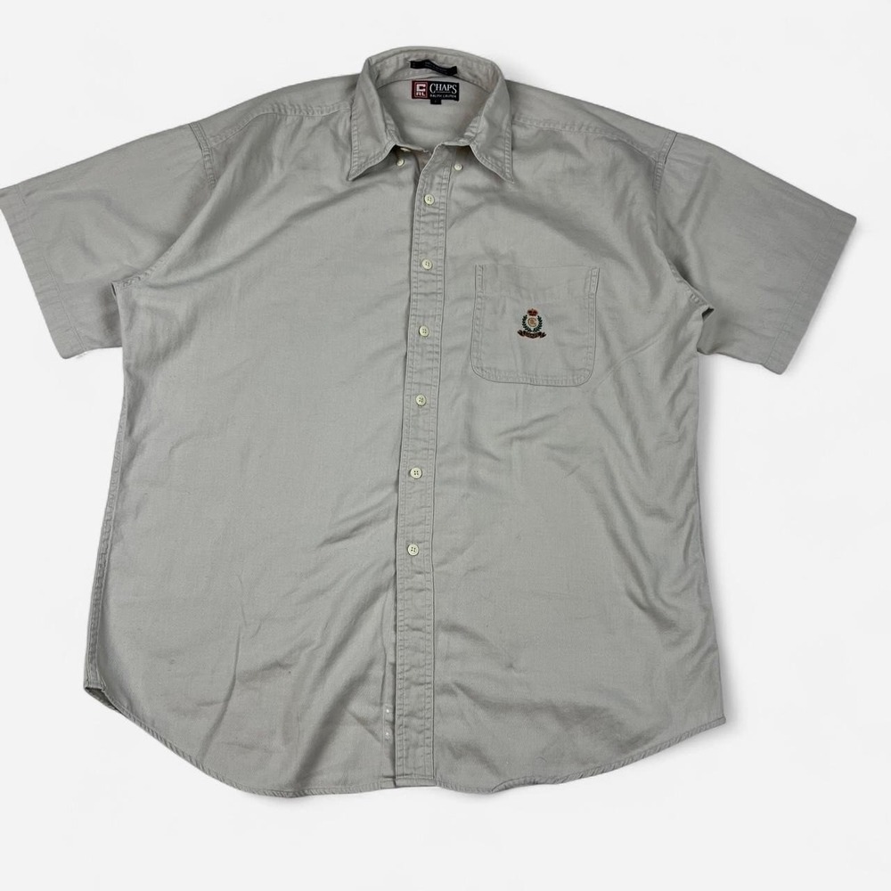Vintage Chaps Ralph Lauren Button Up Shirt Khaki Crest Logo Size L